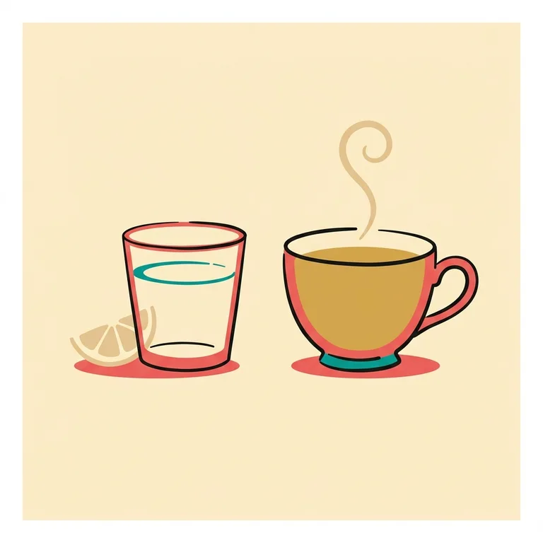 Stilisierte Trinkgläser und eine Teetasse in flächigen Markenfarben als redaktionelle Illustration